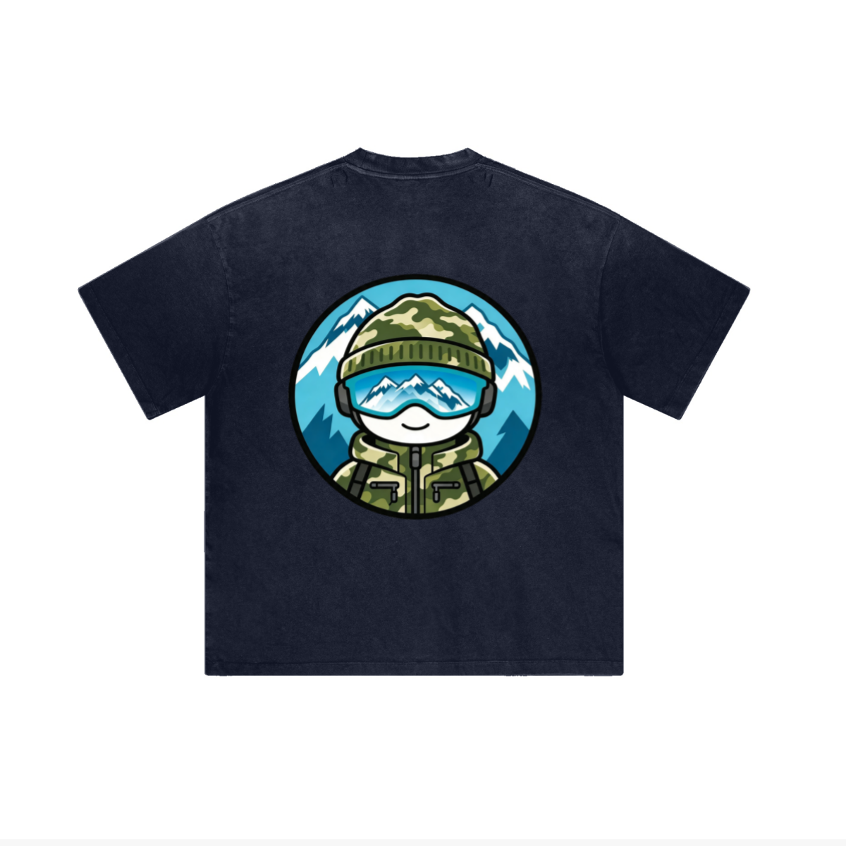 250GSM Men's Distressed Raw-Edge Vintage-Wash Boxy T-Shirt Navy Blue