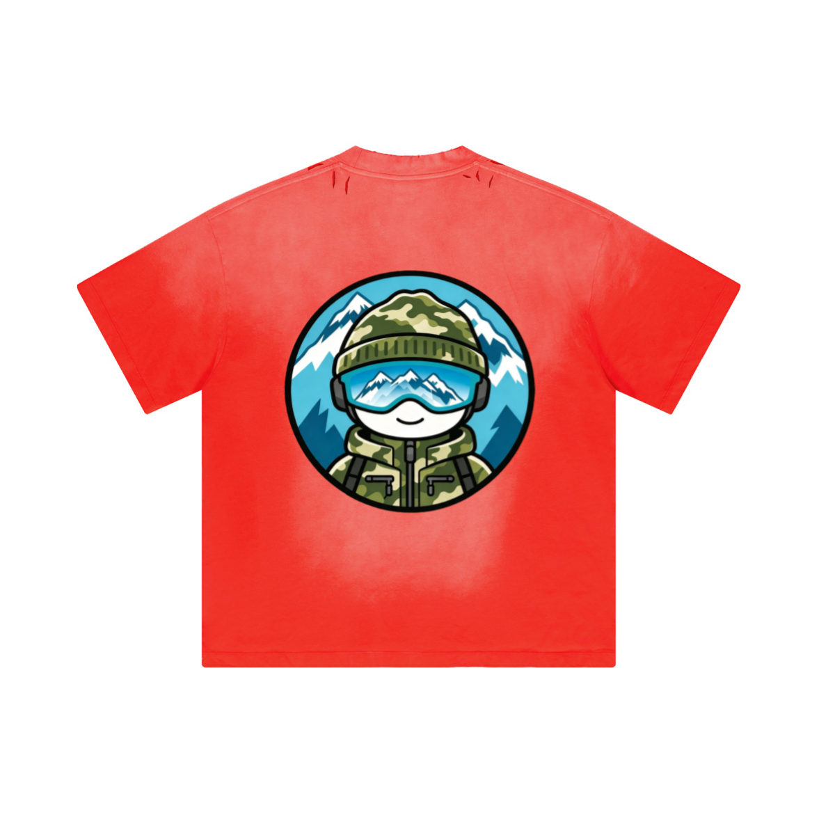 250GSM Men's Distressed Raw-Edge Vintage-Wash Boxy T-Shirt Red