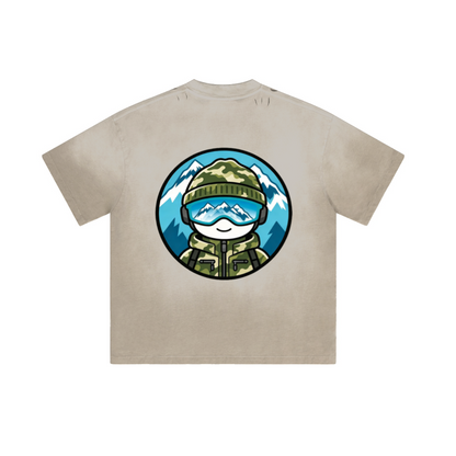 250GSM Men's Distressed Raw-Edge Vintage-Wash Boxy T-Shirt Light Gray