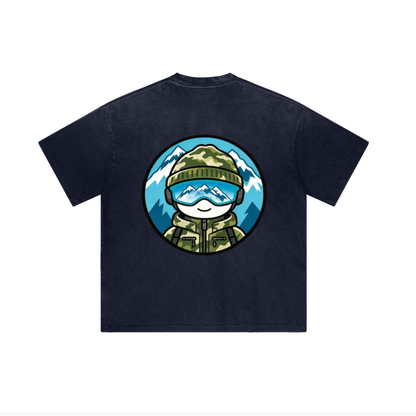 250GSM Men's Distressed Raw-Edge Vintage-Wash Boxy T-Shirt Navy Blue