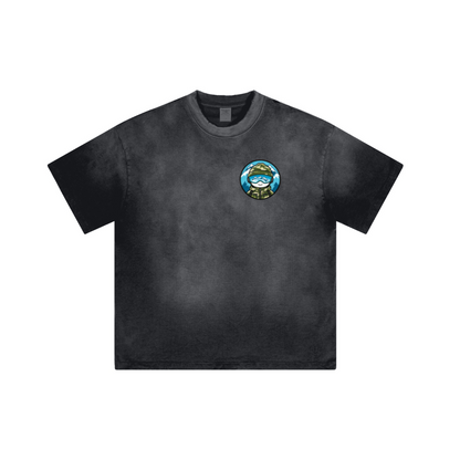 250GSM Men's Distressed Raw-Edge Vintage-Wash Boxy T-Shirt Dark Gray