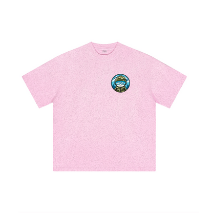 250GSM Men's Distressed Raw-Edge Vintage-Wash Boxy T-Shirt Pink