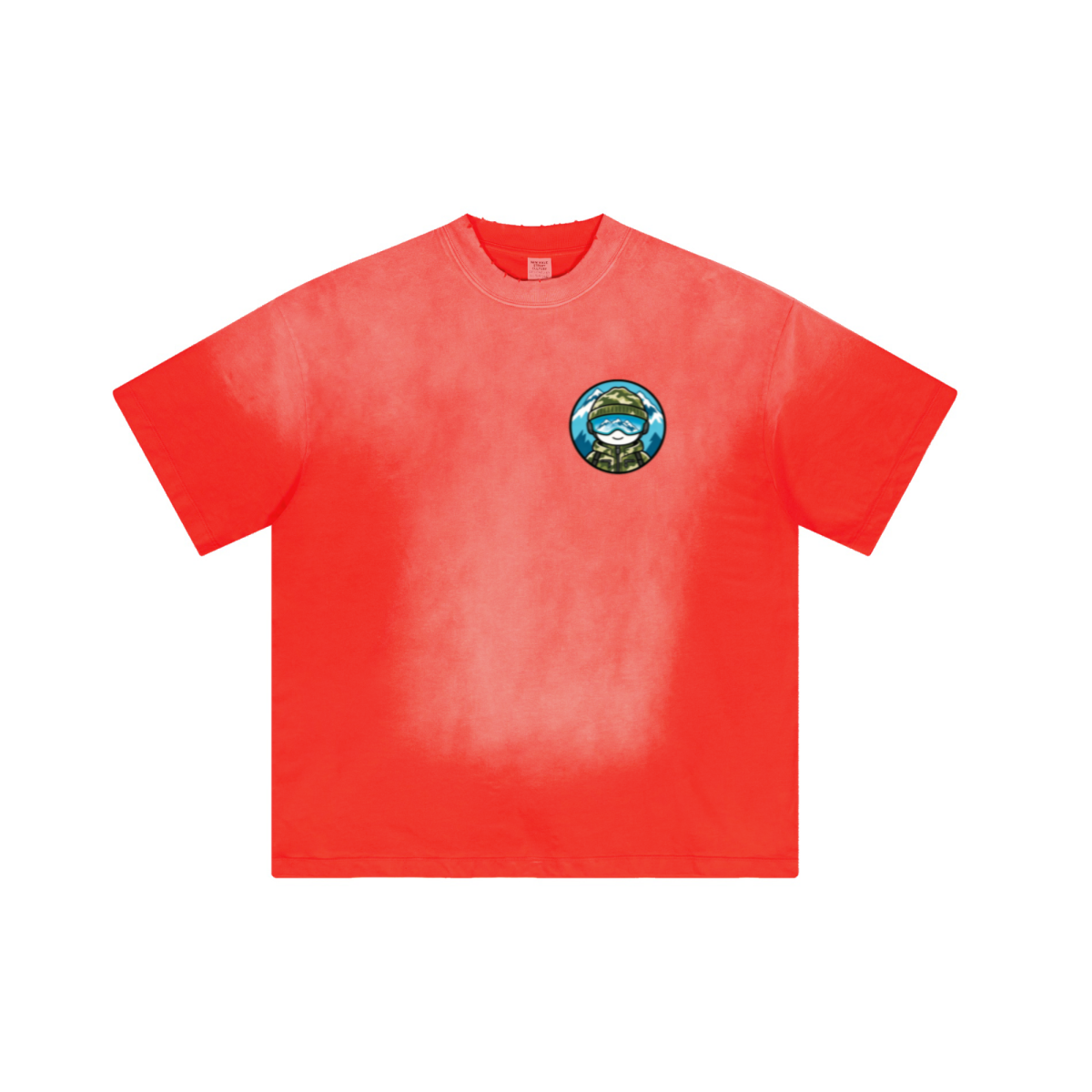 250GSM Men's Distressed Raw-Edge Vintage-Wash Boxy T-Shirt Red