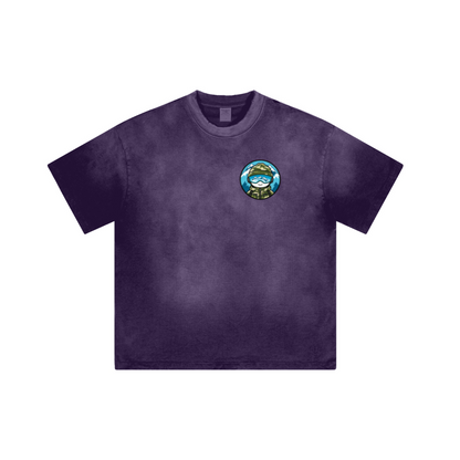 250GSM Men's Distressed Raw-Edge Vintage-Wash Boxy T-Shirt  Purple