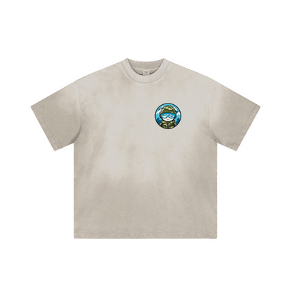 250GSM Men's Distressed Raw-Edge Vintage-Wash Boxy T-Shirt Light Gray