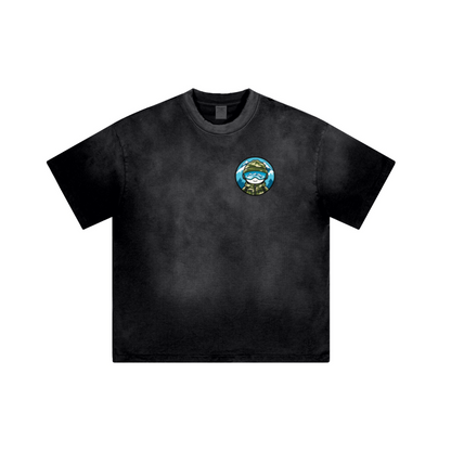 250GSM Men's Distressed Raw-Edge Vintage-Wash Boxy T-Shirt  Black