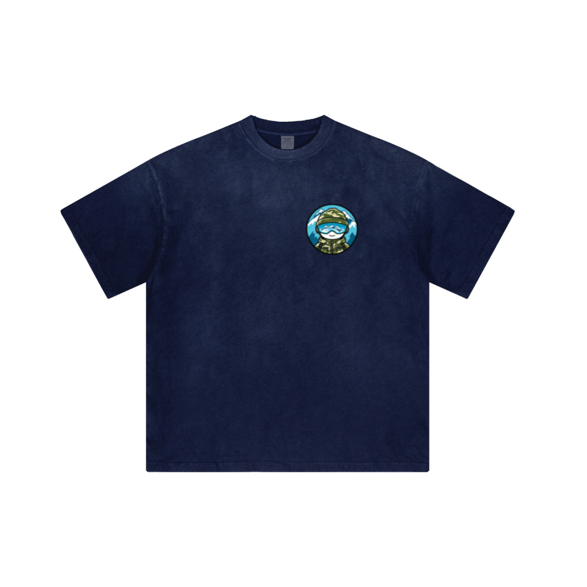 250GSM Men's Distressed Raw-Edge Vintage-Wash Boxy T-Shirt Navy Blue
